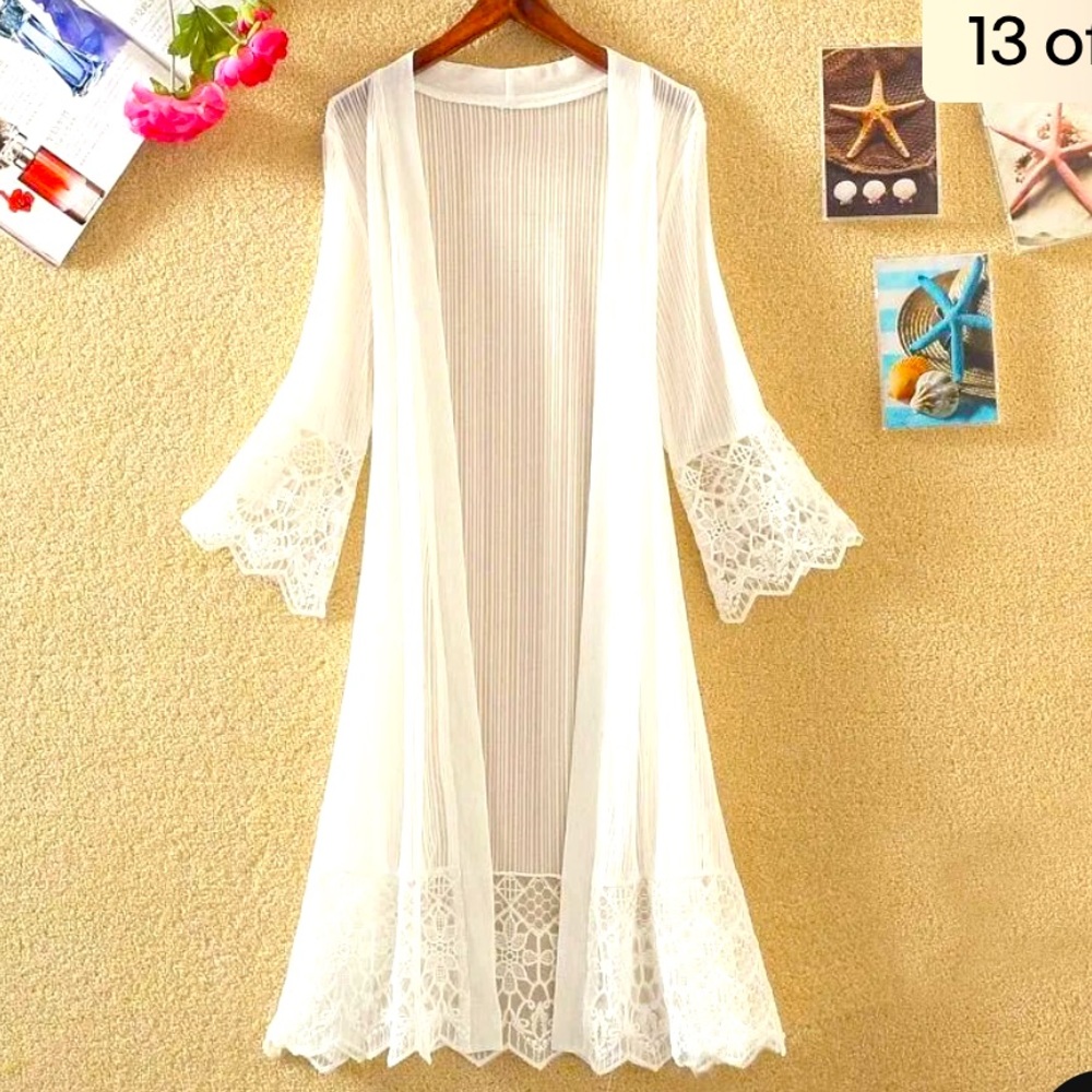 Brand NEW STILL IN PKG Lds lovely LACE DUSTER JACKET Size Lg